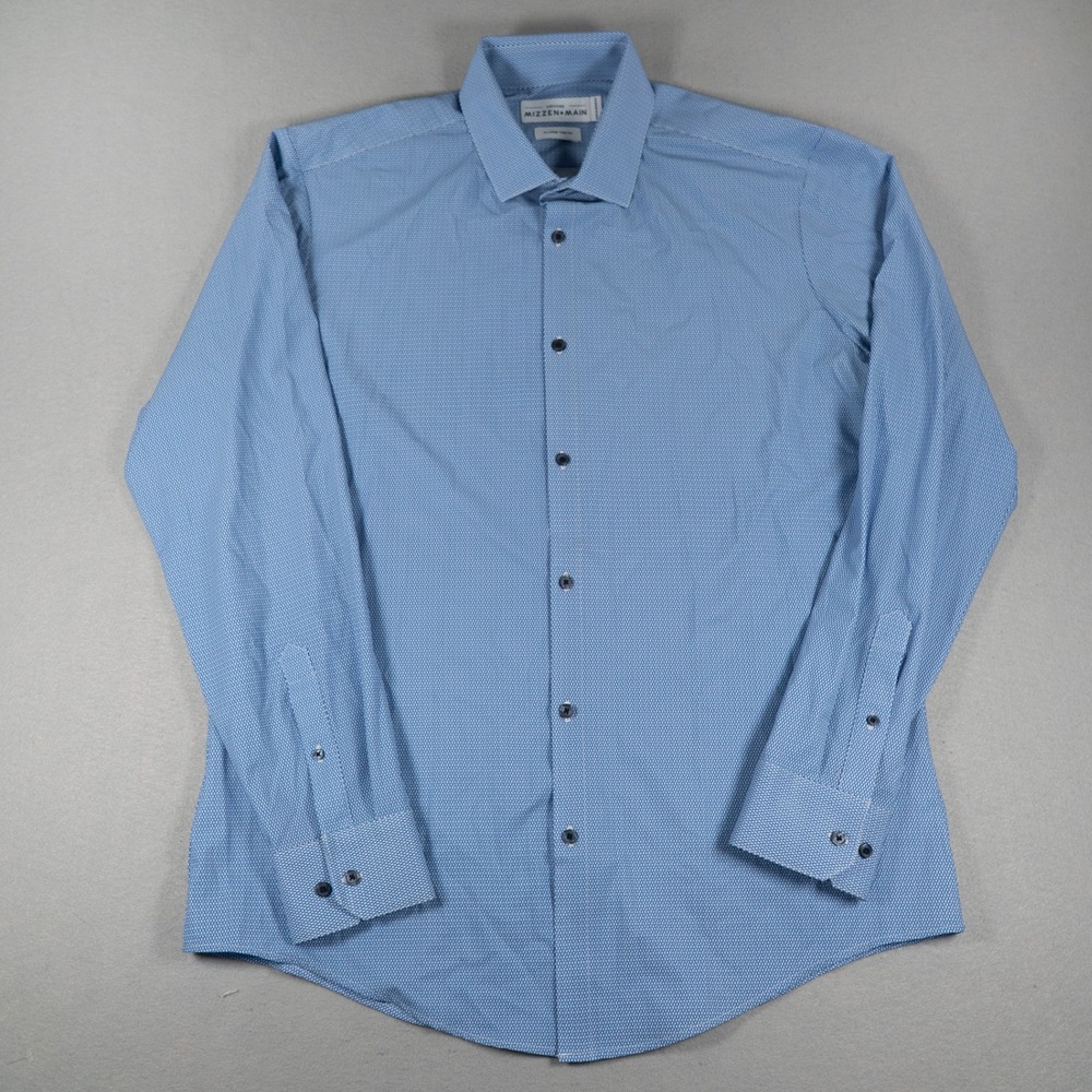 Mizzen + Main Mens Leeward Trim Fit Micro Diamond Stretch Shirt Blue XL